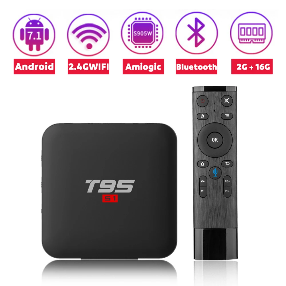 

T95 S1 Smart Android 7.1 TV Box 2GB 16GB H.264 HD Media Player 2.4G Wifi Wireless Amlogic S905W quad-core PK X96 mini tx3 mini