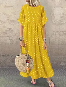 

2020 new plus size elegant long polka dot dress summer clothes for women fashion Loose O-Neck Short Dot A-Line Casual dresses