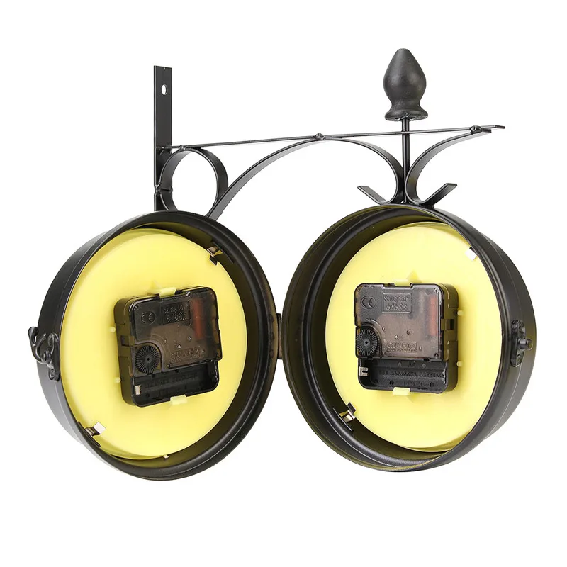 Двухсторонняя круглая настенная станция часы сад Винтаж Ретро домашний Декор металлическая рамка+ стеклянная крышка циферблата