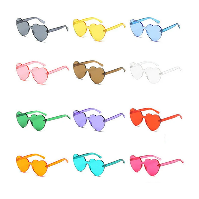 MAXJULI Herzförmige übergroße Sonnenbrille für Frauen, durchscheinende randlose Sonnenbrille für Damen, klare Bonbonfarbe, UV-Schutz_voghion.com