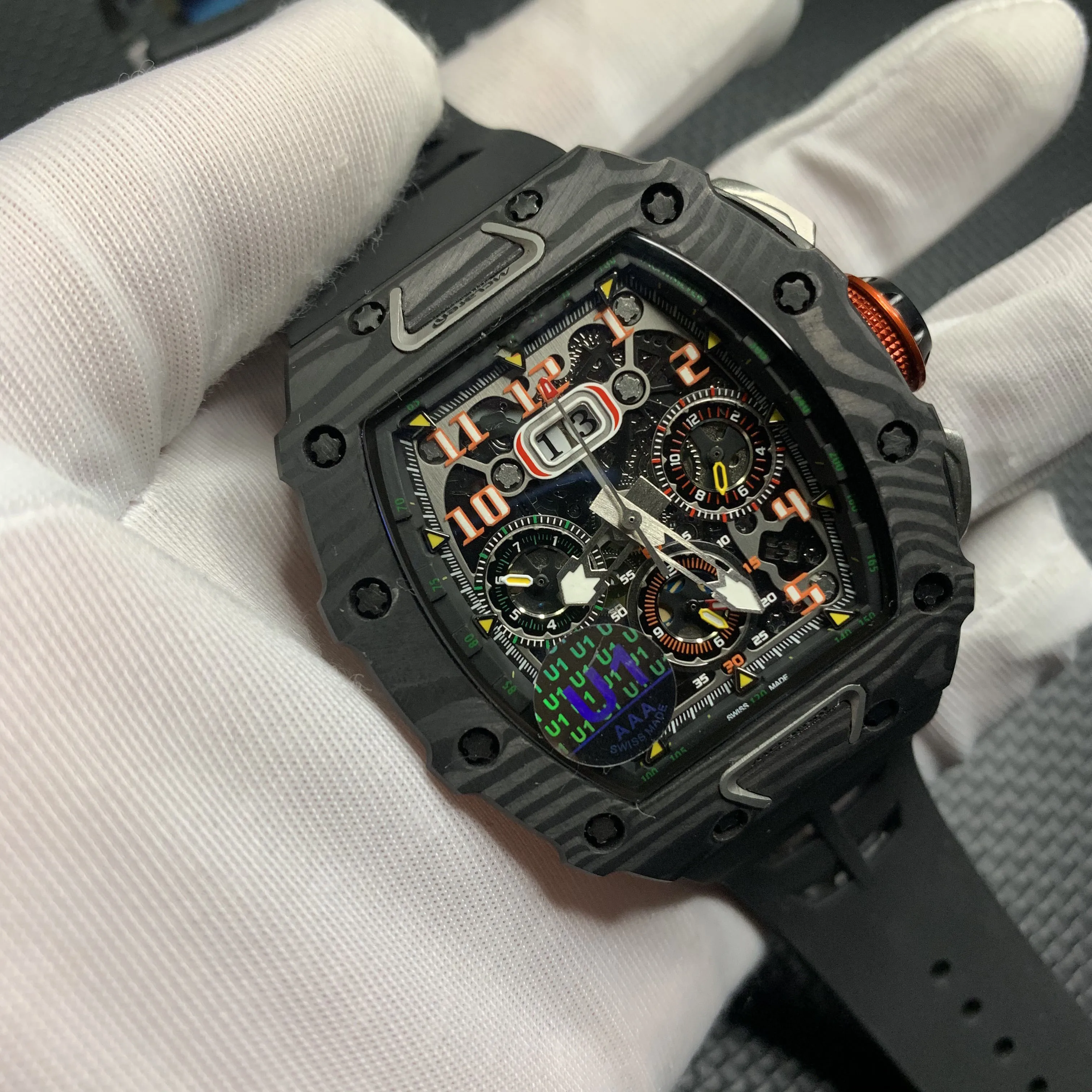 

High quality men's luxury black watch R-M style automatic sliding surface smooth second-hand luminous watch all sub-dial works