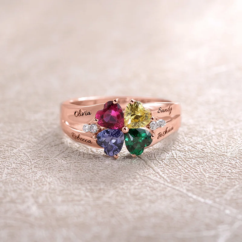 AILIN на заказ четыре камень-талисман в форме сердца кольцо выгравированное имя кольцо из стерлингового серебра для женщин кольца из серебра 925 пробы кольцо