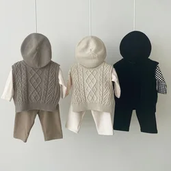 HS – gilet chaud et doux pour enfants, pull over, tricoté, couleur unie, pour garçons et filles, vêtements d'extérieur sans manches, col rond, nouvelle collection automne 2021 