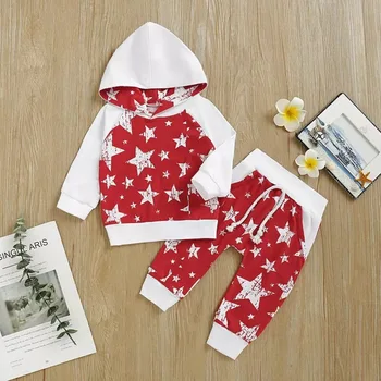 

2pcs set Cute Toddler Kids Baby Boys Girls red Hooded Tops Pants Outfits Sets Ifant Toddler Newborn Outfits Set Hot Sale