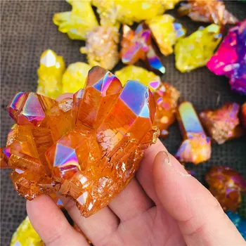 

136-150g Rare and beautiful yellow flame halo quartz crystal cluster specimen