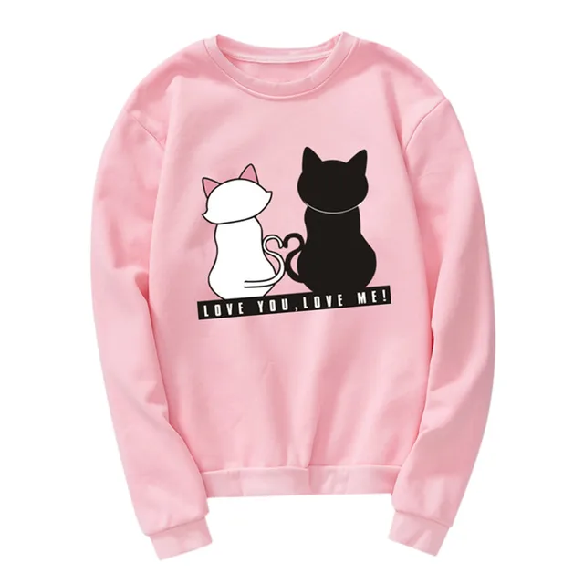 Hoodies for Women,Unisex Men Women Casual Long Sleeve O-Neck Cat Printed Sweatshirt Pullover 