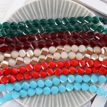 

Yanqi Flat round Cabochon crystal beads 14mm 20PCS Faceted Twisted glass beads Spacer beads for Jewelry Making Earrings