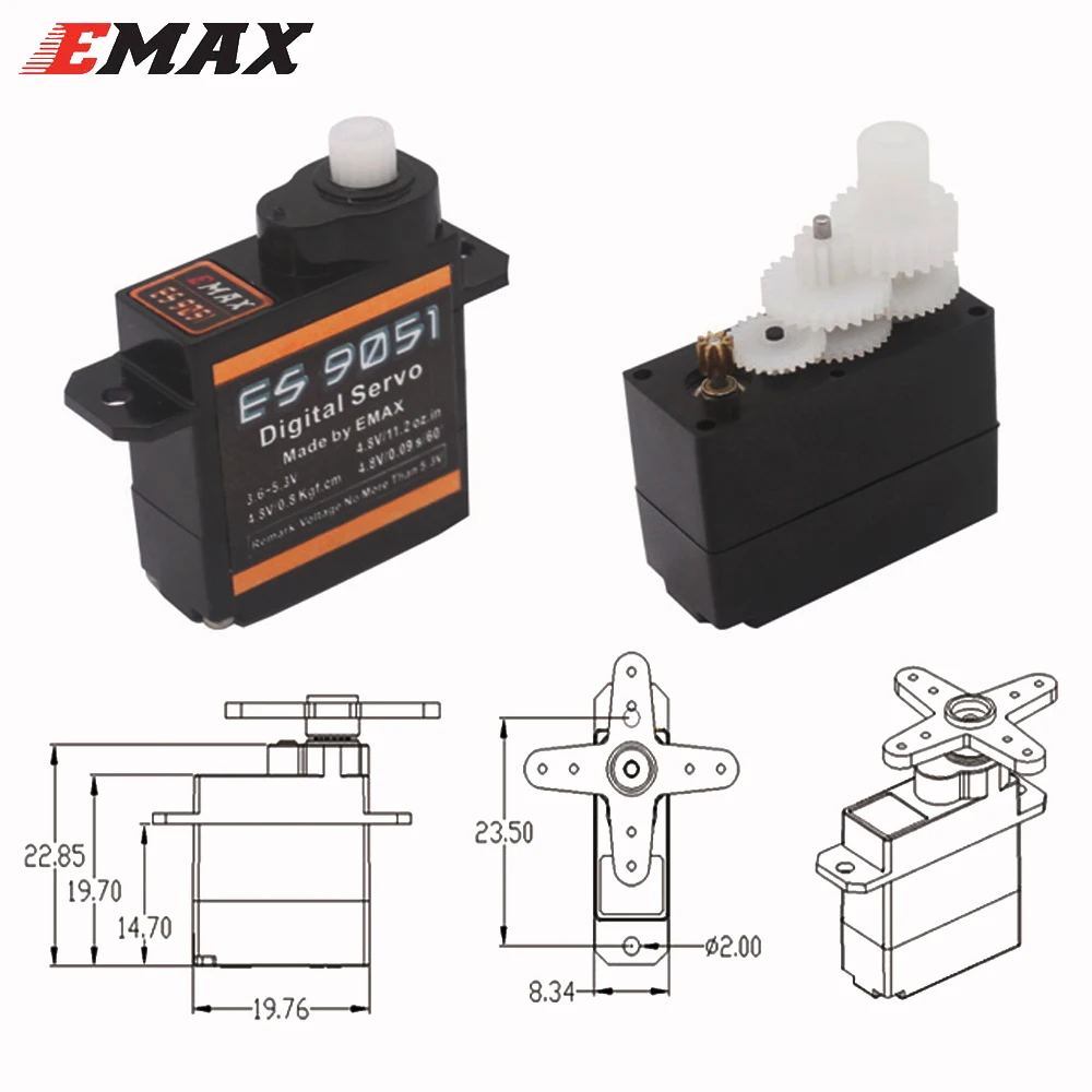 EMAX ES9051 ES 9051 4.8-5.5V 4.3g 0.8kg Gear Digital Servo Futaba JR Plug For 3D F3P Airplanes Helicopter Car RC Accessories Toy 4