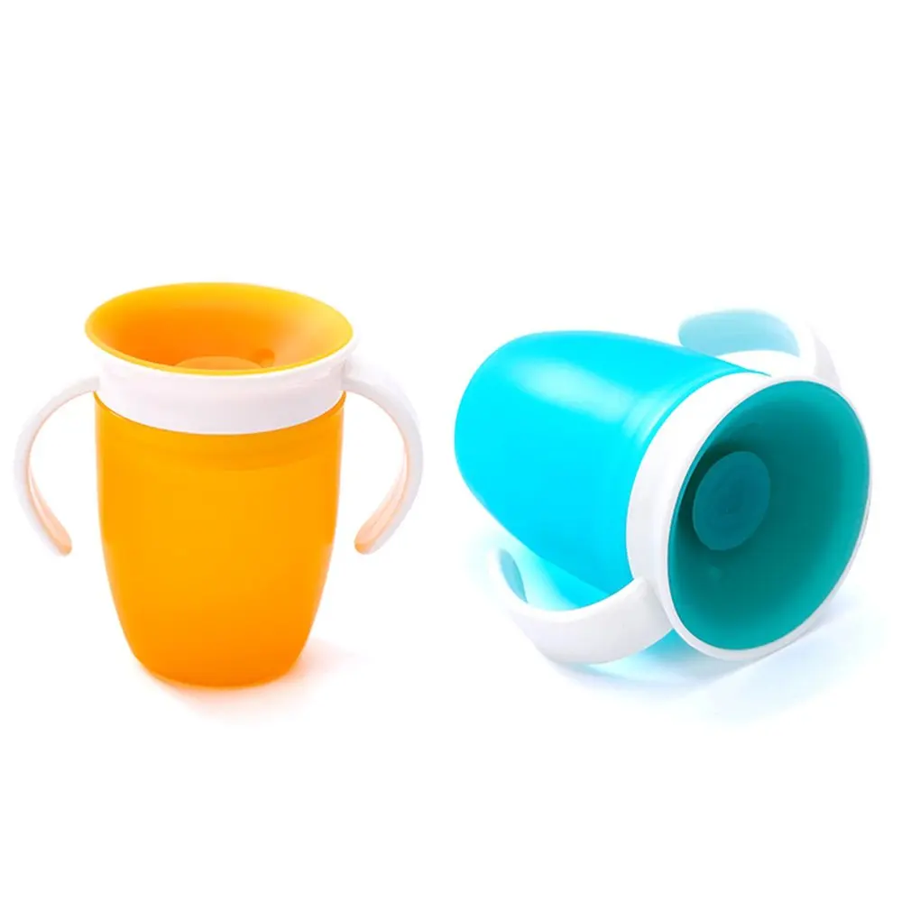 2pcs 360 Degrees Can Be Rotated Magic Cup Baby Learning Drinking Cup With Double Handle Leakproof  Infants Water Cups Bottle