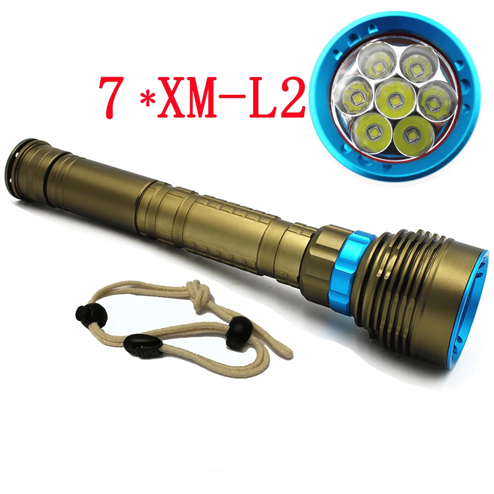 Waterproof LED Diving flashlight 7 x  XML T6 XM-L2 8400LM 3 Modes 70W Underwater 100M Torch USe 18650 26650 Battery