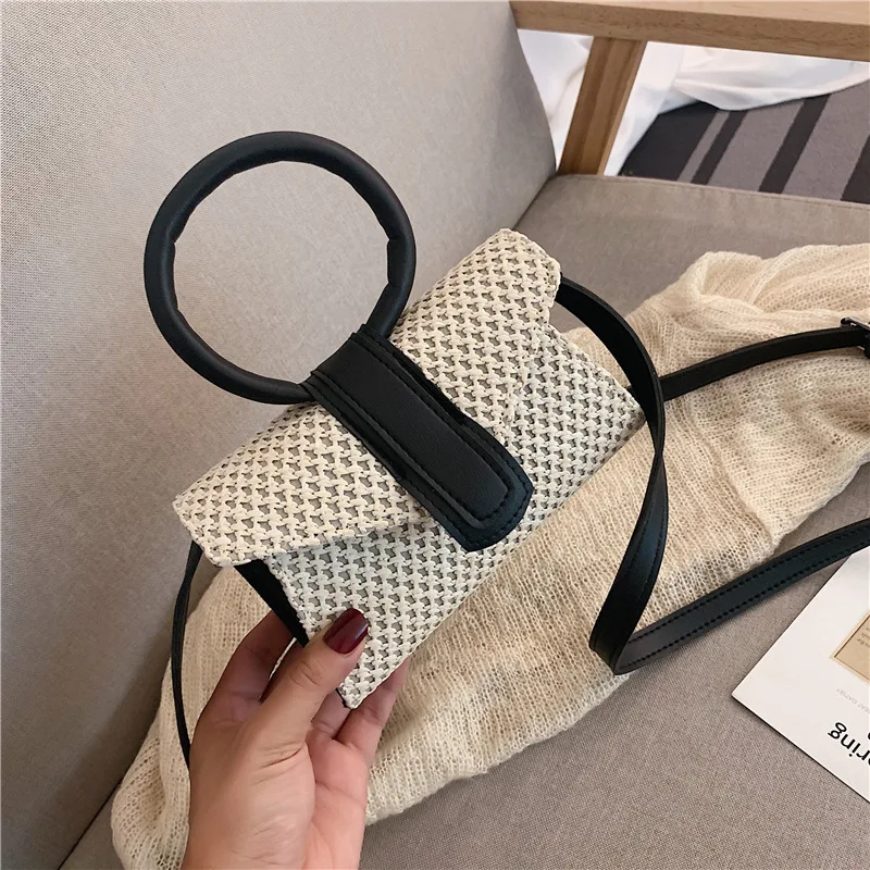 

INS Straw Bag Circular Ring Handbag 2019 New Style Woven Bag Women's Simple Retro Casual Bag Beach Bag Summer