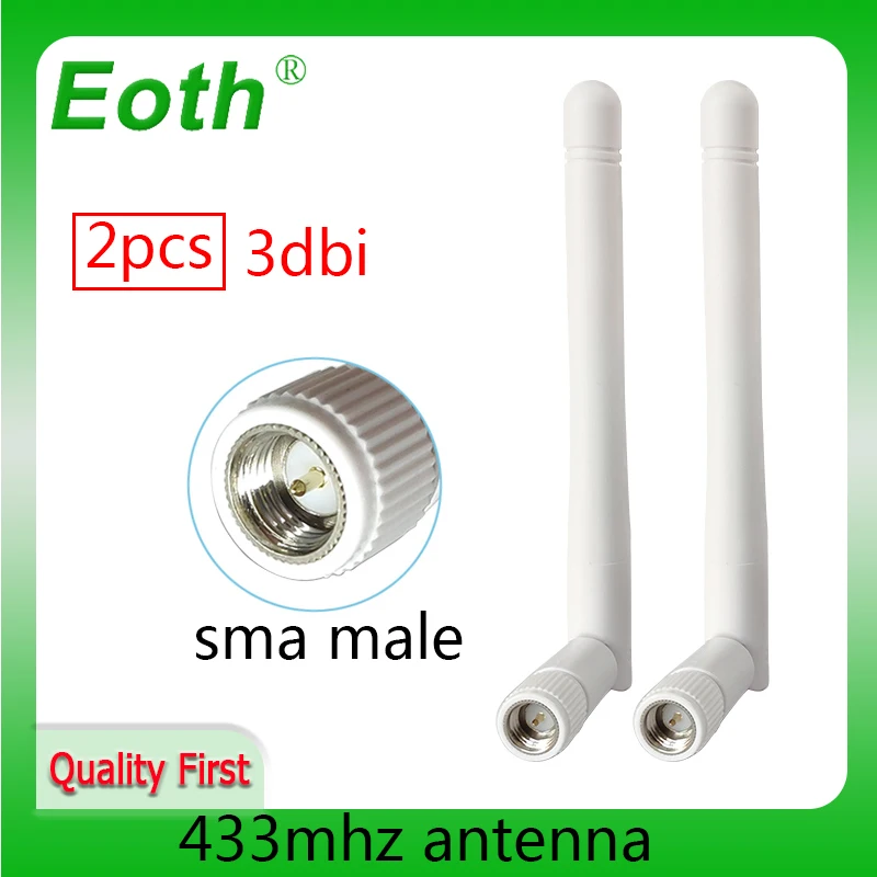 EOTH 2pcs 433mhz antenna 3dbi sma male lora antene pbx iot module lorawan signal receiver antena high gain