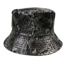 Харадзюку унисекс из искусственной кожи Двусторонняя Панама змеиный принт Рыбацкая Кепка