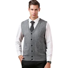 Новое поступление осенне-зимний мужской повседневный вязаный однотонный жилет с v-образным вырезом брендовый плотный теплый эластичный мужской модный свитер 3XL