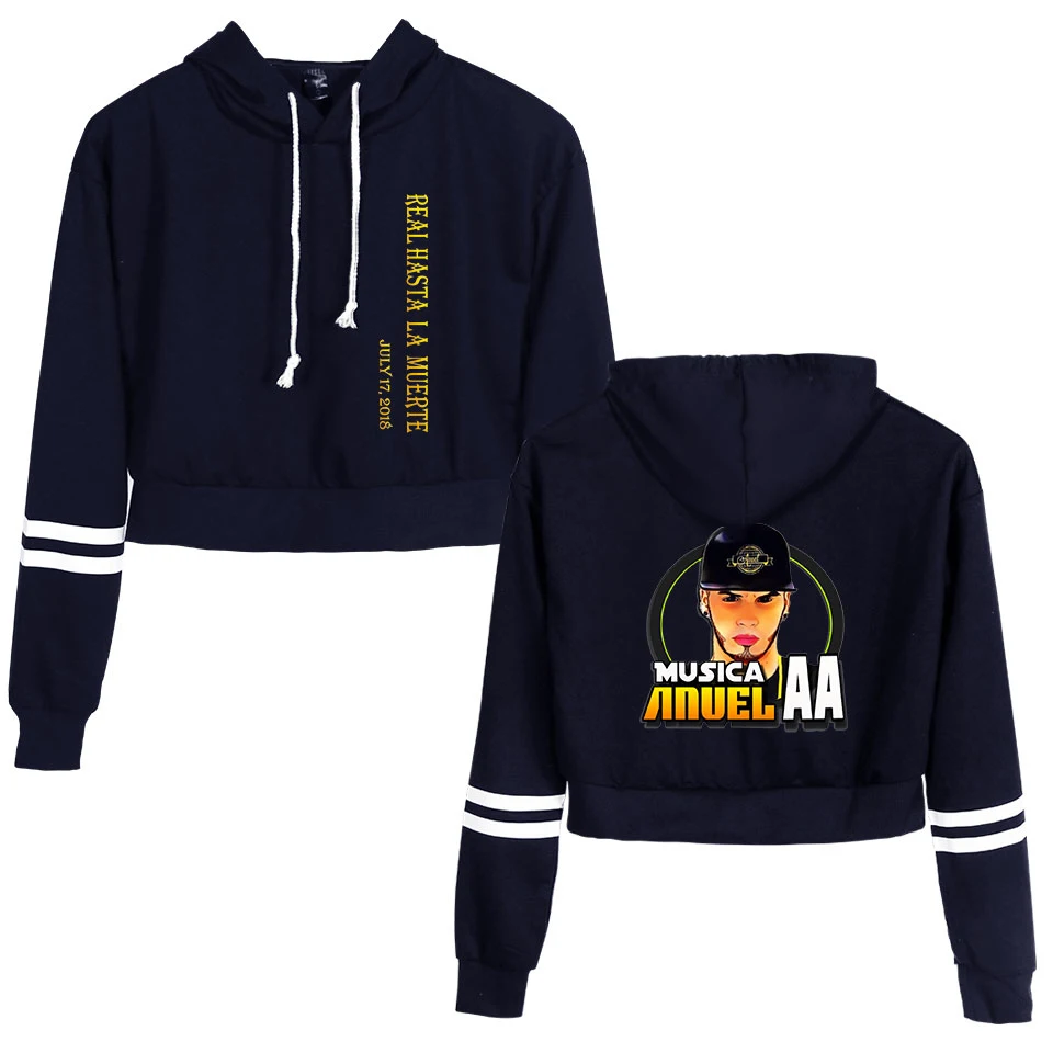 Anuel AA, модные укороченные толстовки, свитшоты, повседневные женские с длинным рукавом, с вырезами, свитер, пуловер, милый Принт, блузка, Para Mujer