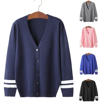 

Women's Fashion Solid Color Striped Stitching Button Cardigan Knit Jacket Coat Dropshipping Leisure work man woman Hot winter