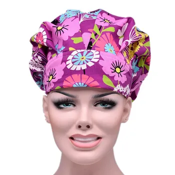 

Women Bouffant Cap Medical Work Hat Floral Print Adjustable Hospital Nurse Doctor Working Cotton Hat for Long Hair Cooking Hats