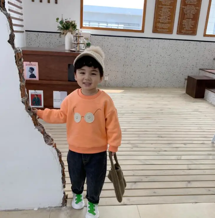 Футболка в Корейском стиле для девочек и мальчиков Модная хлопковая осенне-зимняя детская толстовка на возраст от 2 до 7 лет