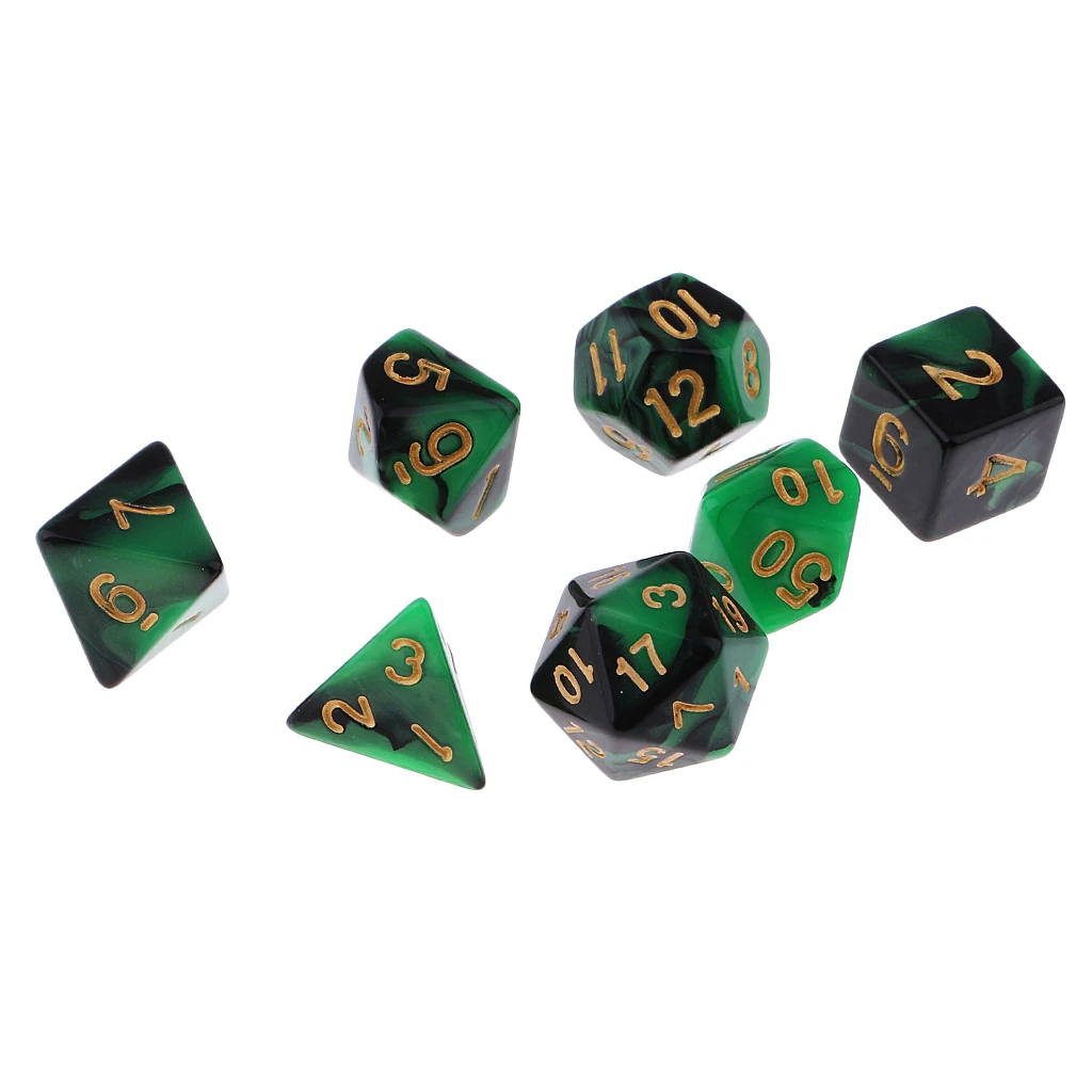 Green Black 7 шт многогранные кости для подземелий и драконов TRPG MTG игры - Цвет: Green Black