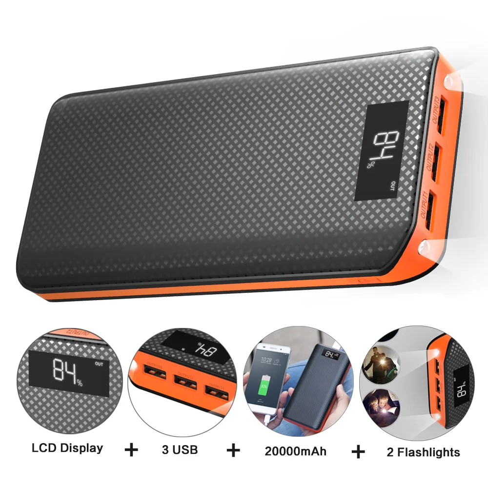 Внешний аккумулятор 20000 мАч 3 USB внешний для iPhone X XR 11 11PRO iPad samsung S20 xiaomi 9Pro.|bank 20000mah|power