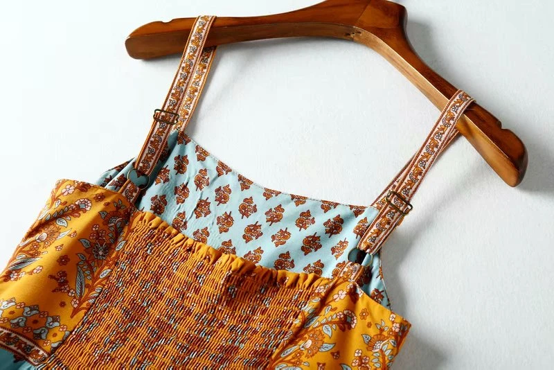 Boho винтажный шикарный женский цветочный принт богемный пляжный комбинезон Женская одежда из вискозы хлопок без бретелек боди Рабочий Комбинезон