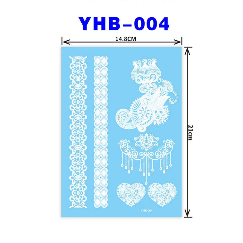 Пикантные хна для росписи мехенди Водонепроницаемый временная татуировка Стикеры колье из белого кружева цветок боди-арт тату для свадьбы на пляже - Цвет: YHB-004