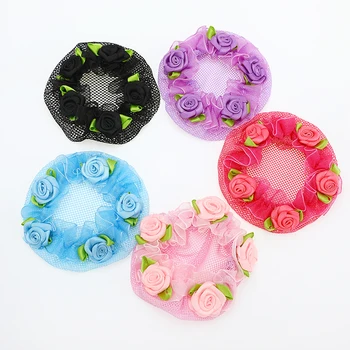 

8cm Cute Flower Lace Hairnet Reusable Hair Nets For Dancers Net Cover Children Ballet Dancewear Hair Styling Accessories