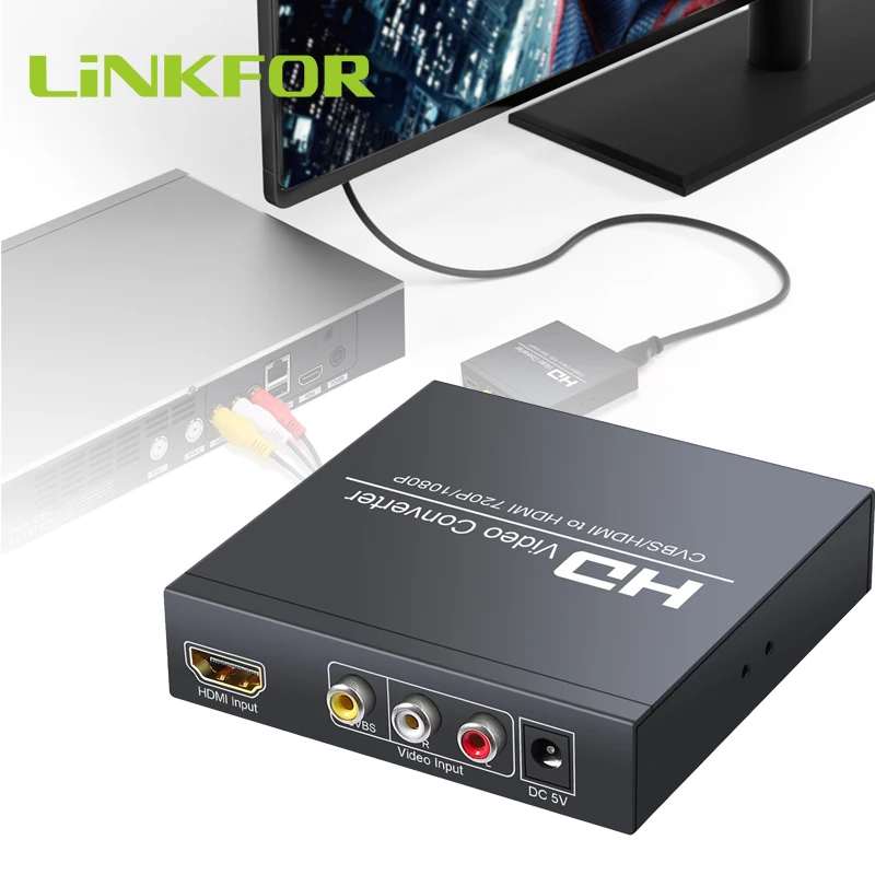 LiNKFOR 1080p AV+ HDMI к HDMI с 3,5 мм наушниками и коаксиальный стерео аудио Поддержка CVBS сигнал с 1,5 м av-кабелем для DVD PS3