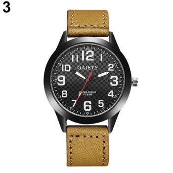 

Men's Fashion Hollow Hand Faux Leather Band Checked Dial Business Wrist Watch Mas-culino Fashion Men's Watch Large Dial Military