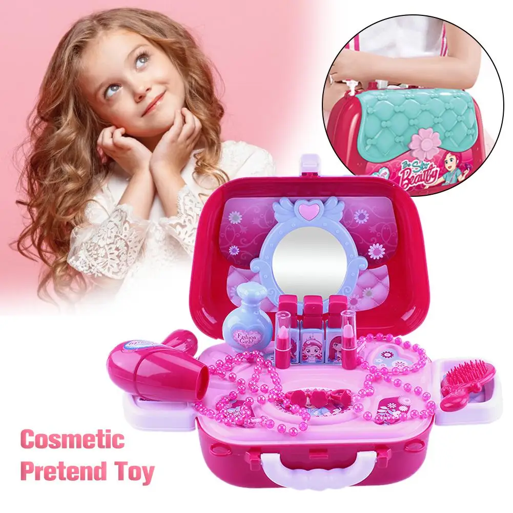 discount  Pretend Play Kids Toys Makeup Set Hairdressing Simulation Plastic Toy For Girls Dressing Cosmetic C