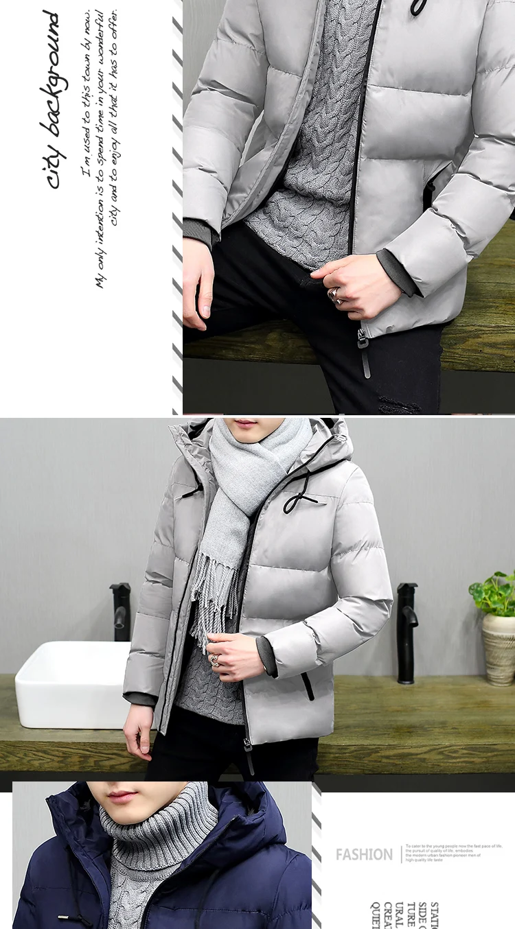 New Style Winter Men Hooded Trend Cool Solid Color Cotton-padded Clothes Cotton-padded Jacket Handsome Casual Men'S Wear Wa