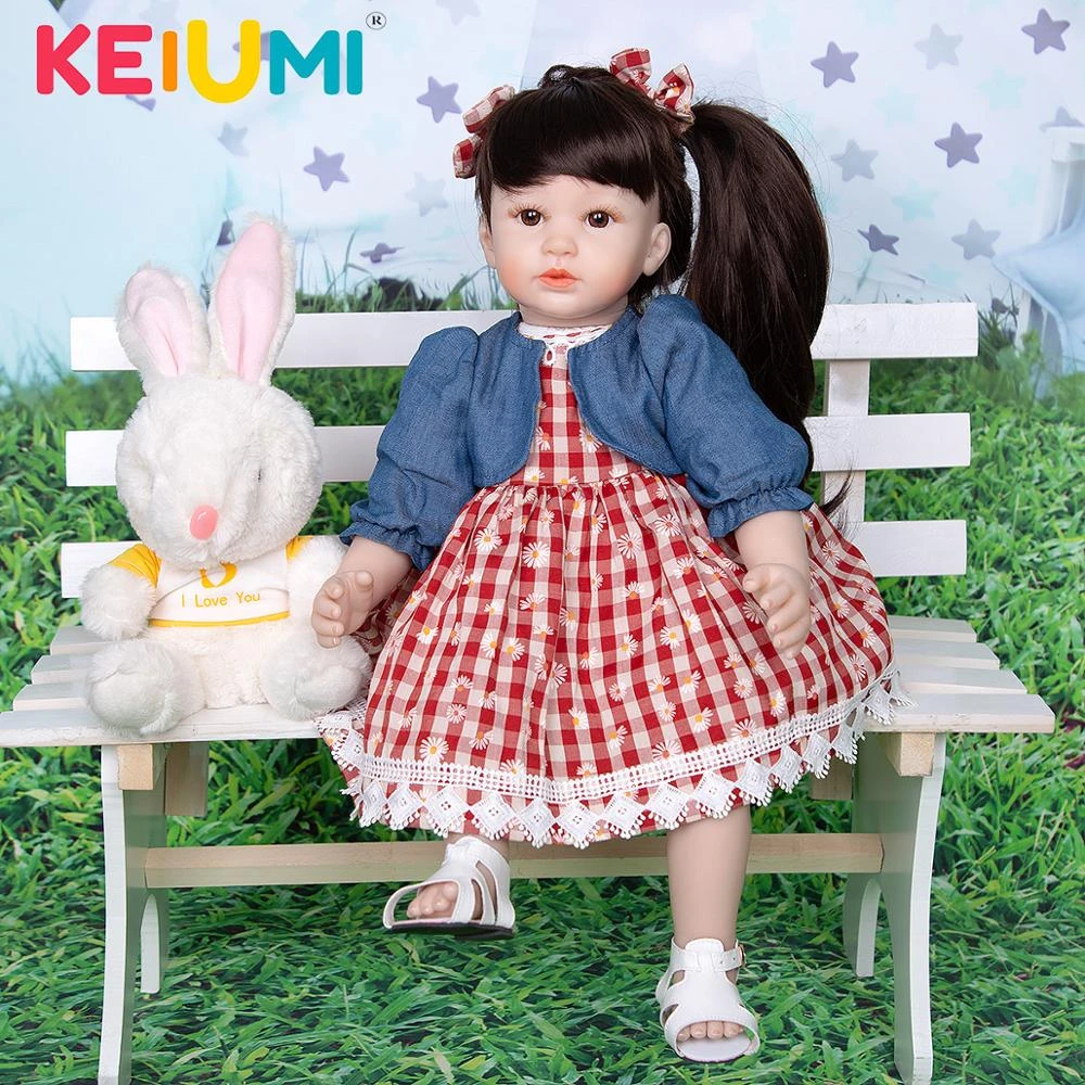 Keiumi Boneca Bebê Reborn Menina 60cm Grande Cabelo Cacheado