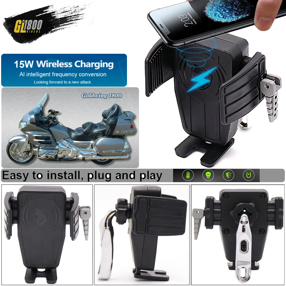 

15W Wireless Charger Motorcycle Mobile Phone Bracket Holder Support Stand For Gold Wing Tour DCT Airbag GL1800 F6B 2018-2020