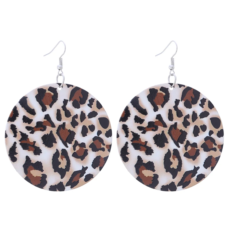 Lovely Leopard Design African Wooden Drop Earrings Both Sides Printed Bohemian Heart Pattern Dangle For Women Gifts