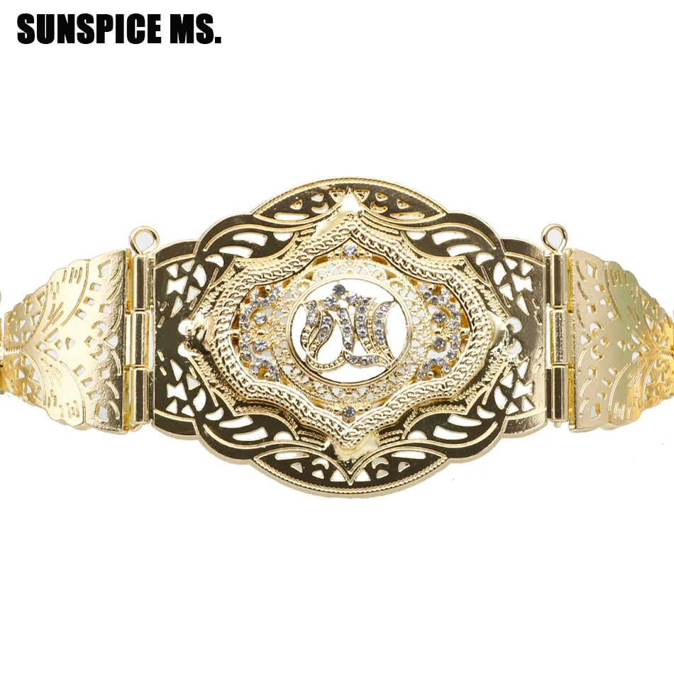 XY165GOLD SUNSPICE-MS мусульманский золотой цвет ремень для женщин Полный Стразы религиозная Талия цепь украшения для тела Регулируемая длина кафтан абайя пояс - Окраска металла: XY165GOLD