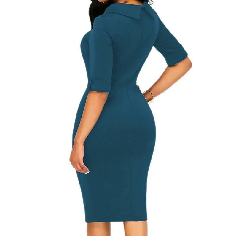 Vintage Women High Waist Bodycon Lace Sexy Slim Pencil Dress Ladies Solid Half Sleeve OL Formal Office Dress Mujer S-XL
