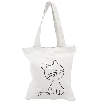 

Canvas Tote Bag with Zipper Closure Grocery Shopping Bag Shoulder Bag for Women Girls Students Kitten pattern