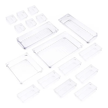 

17Pcs Desk Drawer Organizer Tray Home Office Storage Box Plastic Drawer Compartment Divider Container for Bedroom