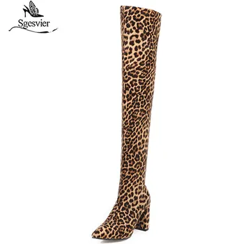 

Sgesvier Plus Size 34-48 new arrivals Add Fur Autumn Winter Shoes Woman Boots Chunky Heels Over The Knee Boots Women Shoes