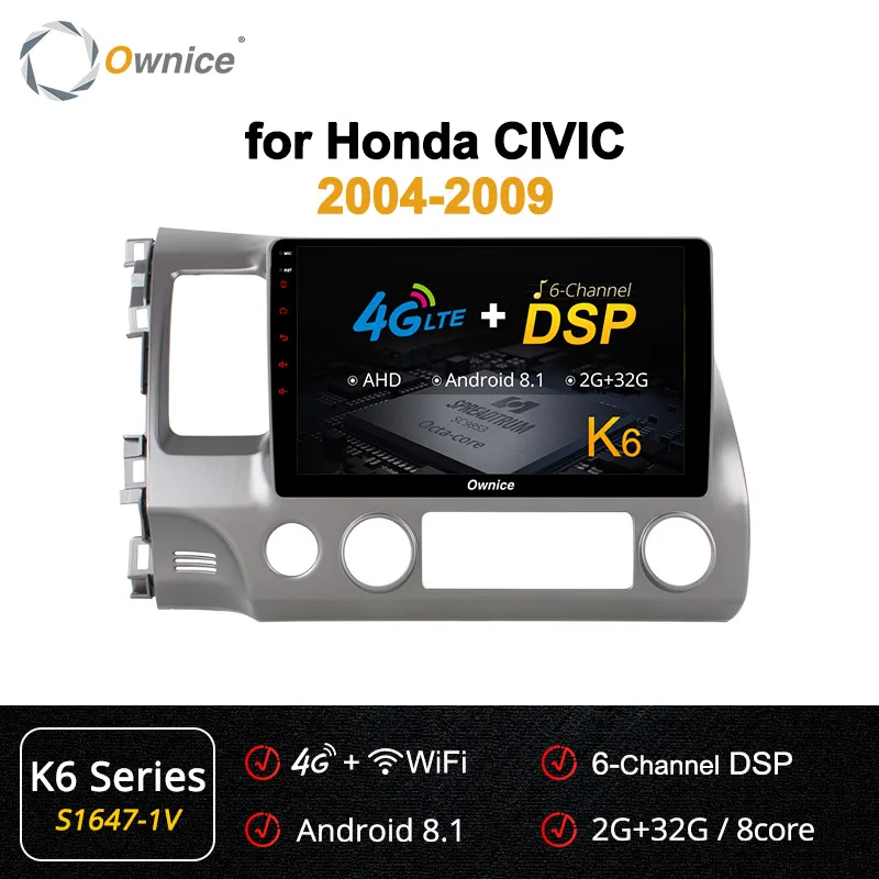 S1647-1 K6 Ownice Android 9,0 Восьмиядерный k3 k5 k6 автомобильный Головной блок для Honda Civic 8 2004-2009 DVD gps DSP 4G LTE SPDIF радио 360 панорама - Цвет: S1647-1 K6