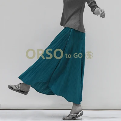 Malachite green Горячая Miyake модная складывающаяся офисная однотонная трапециевидная длинная юбка - Цвет: Malachite green