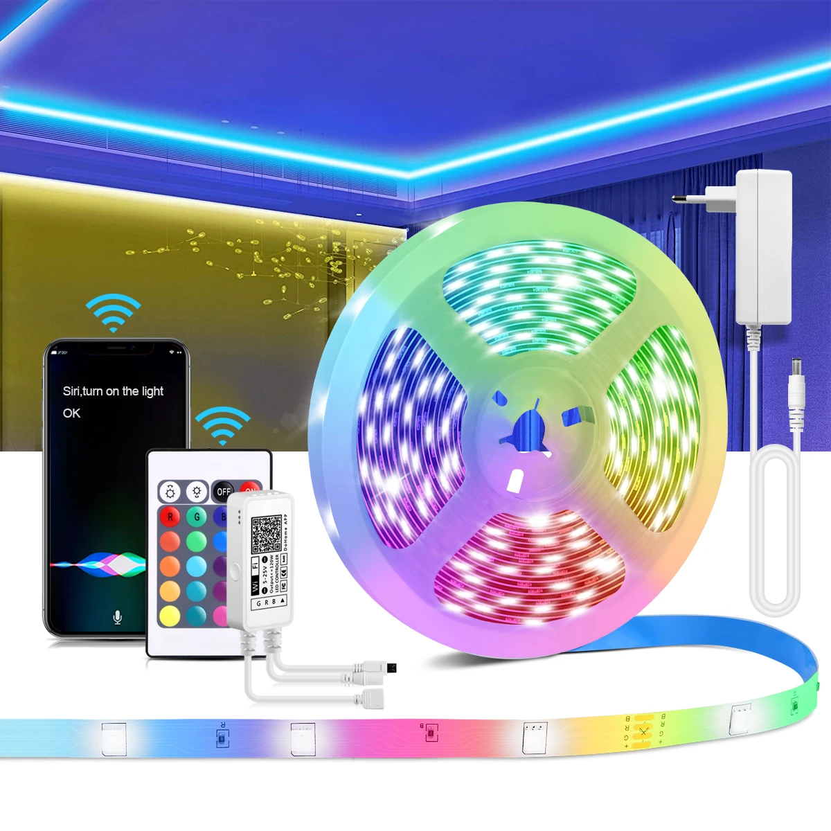 5M 10M RGB LED Smart Home WIFI Strip Light Kits App Control Lamp Power For Alexa 5M 10M RGB LED Smart Home WIFI Strip Light Kits App Control Lamp Power For Alexa