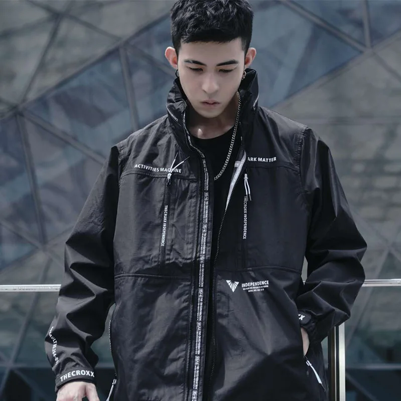 Куртка карго CROXX Techwear мужская с капюшоном легкая модная надписью и графическим