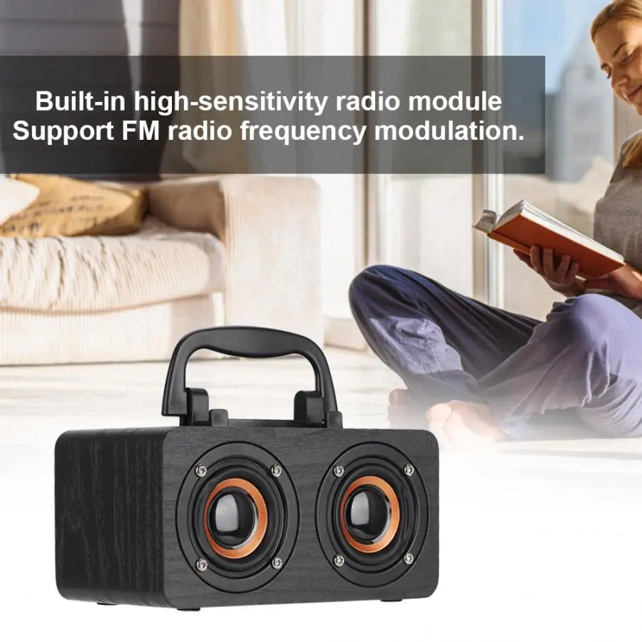 FT-4002 Portable Wooden Wireless Bluetooth USB FM Outdoor Retro Speaker with Handle