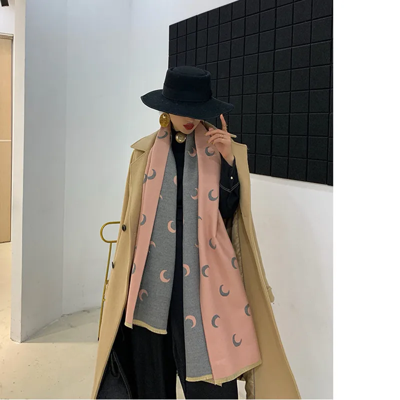Gray pink Кои прыгающая дамская модная теплая и удобная мягкая кашемировая шаль с принтом Луны, теплый шарф, лучший подарок - Цвет: Gray pink