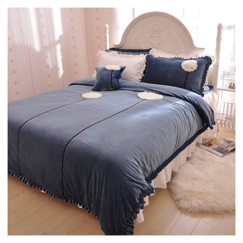 Korea Winter Warm Fleece Coral Velvet Sheet Bedding Four piece Set Home