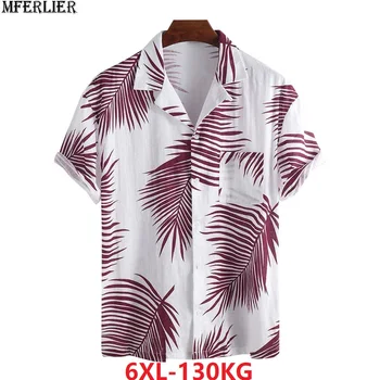 

summer men beach Hawaii shirts short sleeve plus size fashion tees 5XL 6XL green oversize Vacation travel shirt tops 50 52 54
