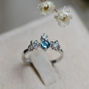 

Fashion Blue Topaz Ring For Women Solid 925 Sterling Silver Color Sapphire Rings Queen Crown Gemstone Engagement Ring Birthday