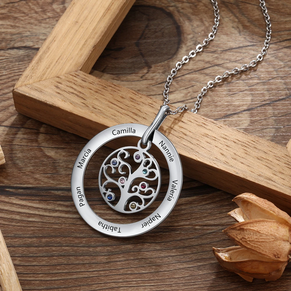Personalized Necklaces for Grandma Engraved 4 Names Promise Necklace for Women Mother Daughter Jewelry with Heart Pendant
