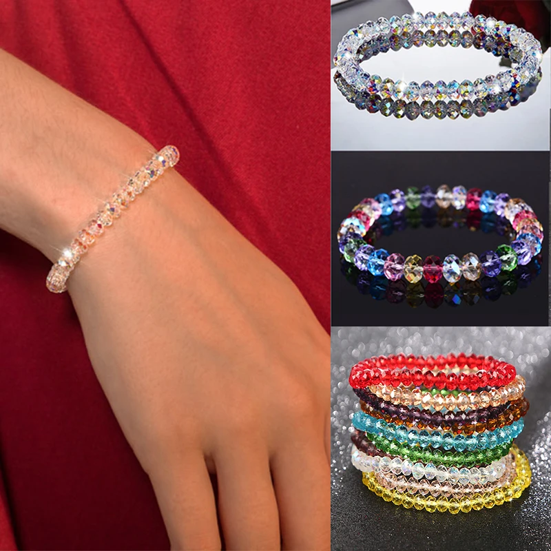 New Artificial Austria Crystal Bracelet Fashion Shiny Stone Beads Elasticity Rope Strand Bracelets for Women Jewelry